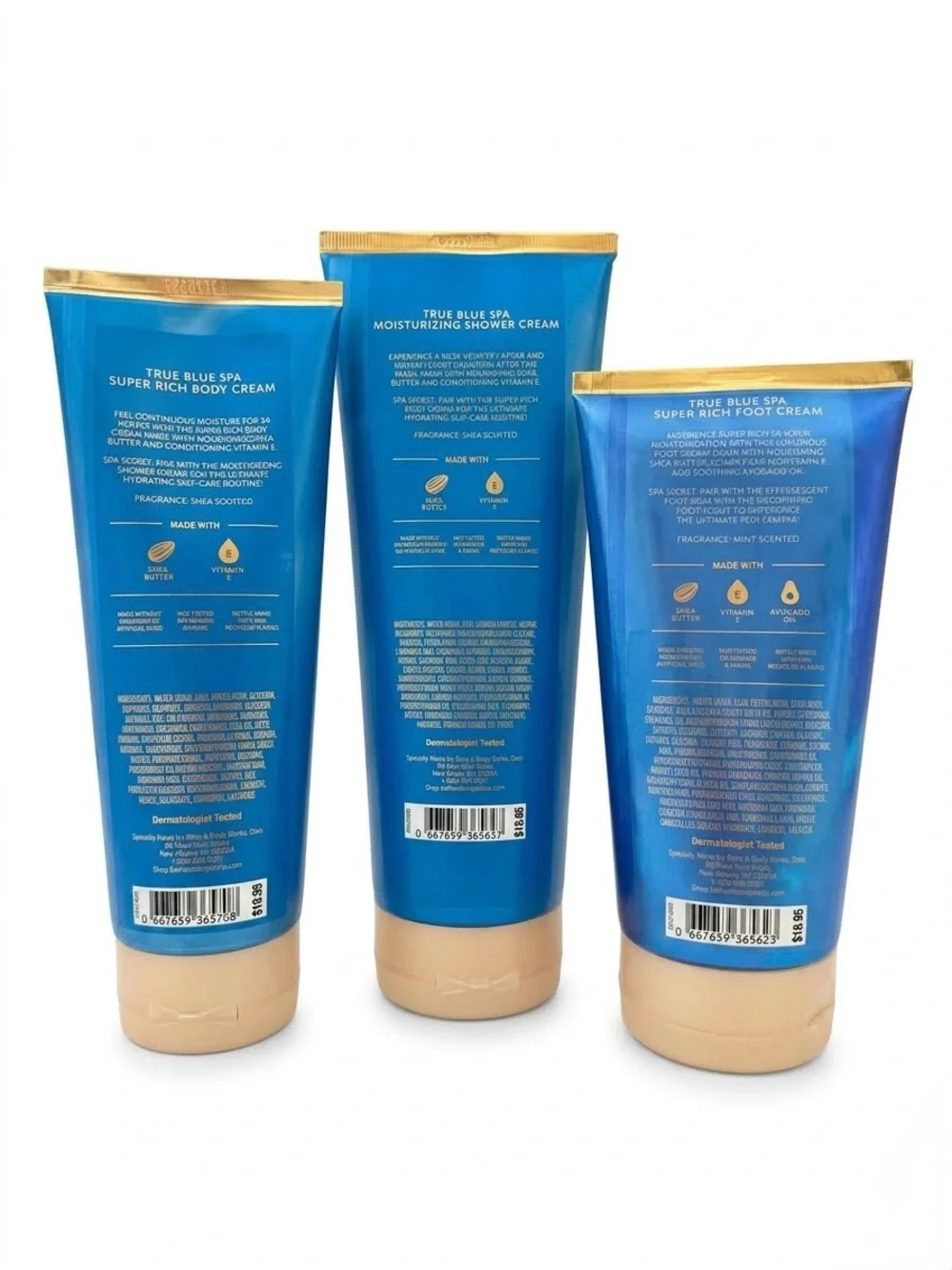 BBW True Blue Spa Set 3pc Body Shower Foot Cream Shea Butter New Discontinued